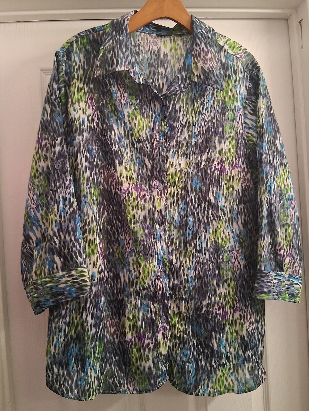 Basic Editions Printed Button Down Blouse 1X